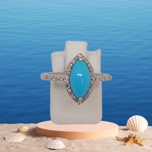 NWT Natural Arizona Sleeping Beauty Turquoise & Zircon Ring Size 7 - Picture 3 of 13